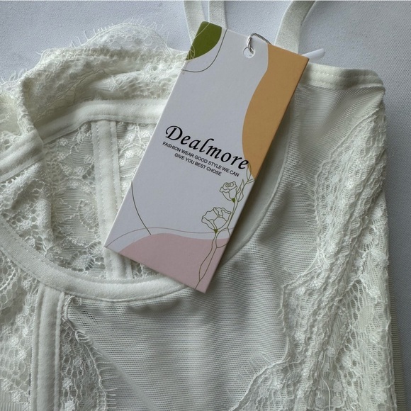 Dealmore White Spaghetti Strap Lace Corset Bustier Top, NWT, Large - Picture 8 of 8
